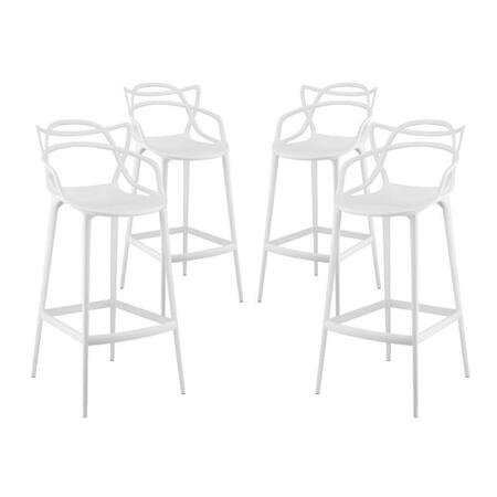 MODWAY FURNITURE Entangled Bar Stool, White, 4Pk EEI-2402-WHI-SET